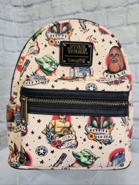 Loungefly Star Wars Cream Tattoo Character Print Disney Mini Backpack Bag New